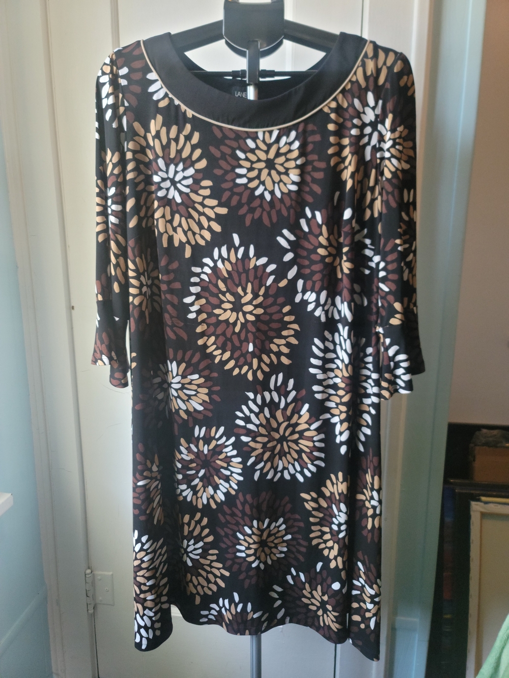 Lane Bryant Black Brown Floral Dress Midi 3/4 Sleeve 18/20W 2X
